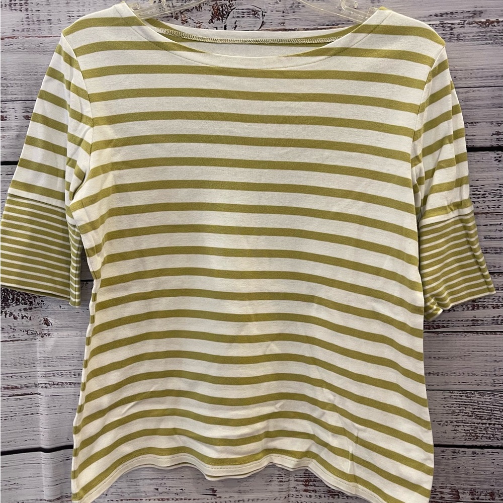 Pendleton lime green and white striped top.